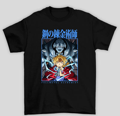 Camiseta Básica Unissex Fullmetal Alchemist Edward e Alphonse- PRETO