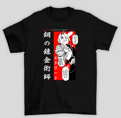 Camiseta Básica Unissex Fullmetal Alchemist Ed Elric- preto