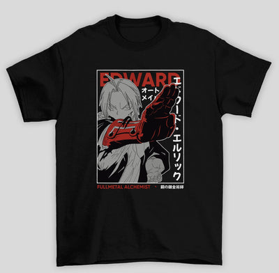 Camiseta Básica Unissex Fullmetal Alchemist Edward- PRETO