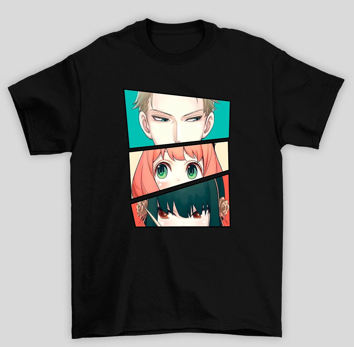 Camiseta Básica Unissex Spy x Family Anya Japonês anime Personagens Rostos- preto