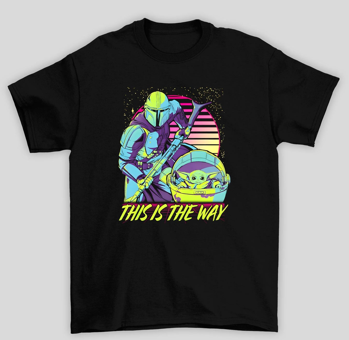 Camiseta Básica Unissex The Mandalorian This Is The Way Vaporwave