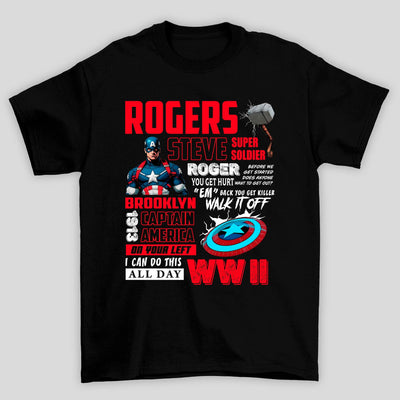 Camiseta Básica Unissex Capitão América Rogers Textos