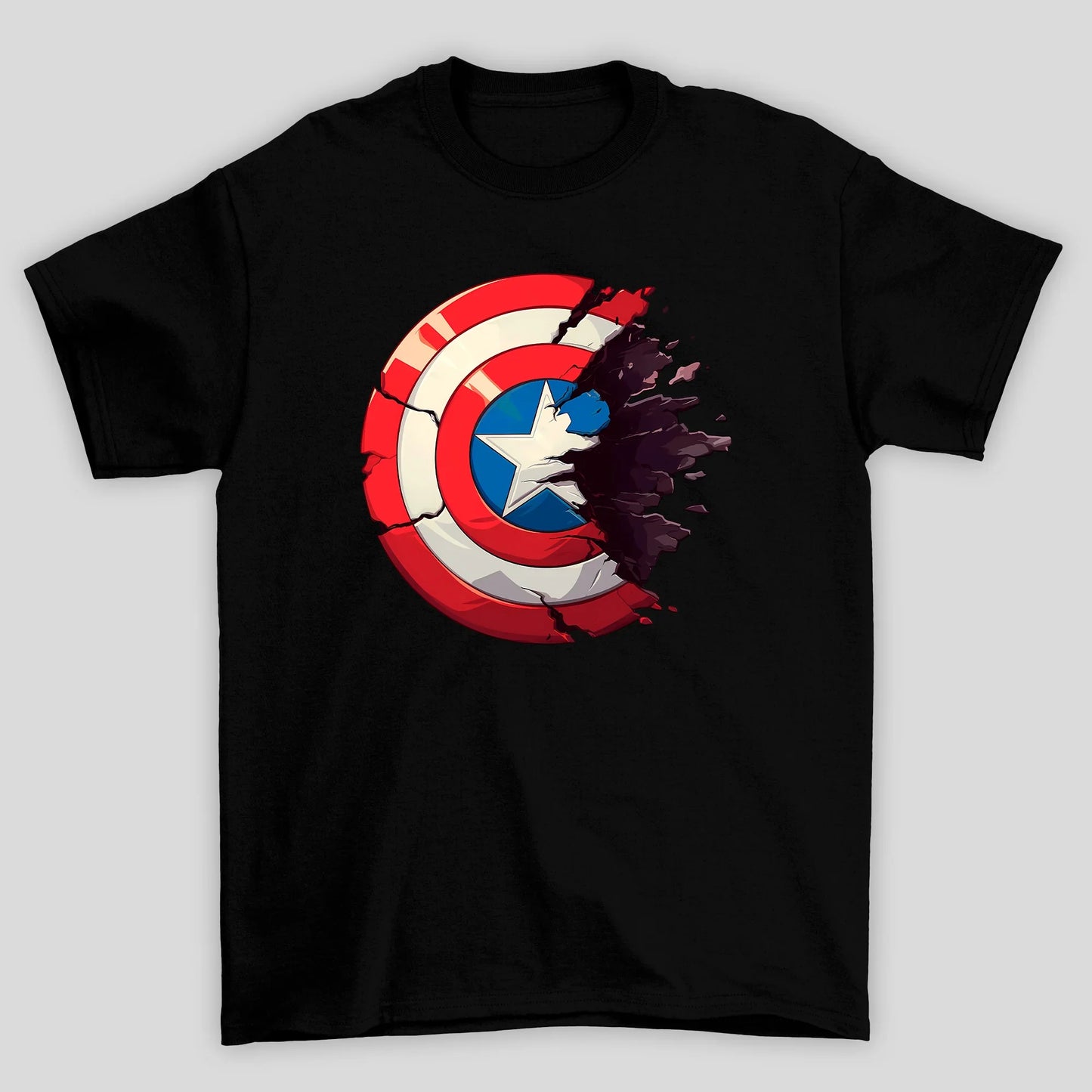 Camiseta Básica Unissex Capitão América Escudo Quebrado