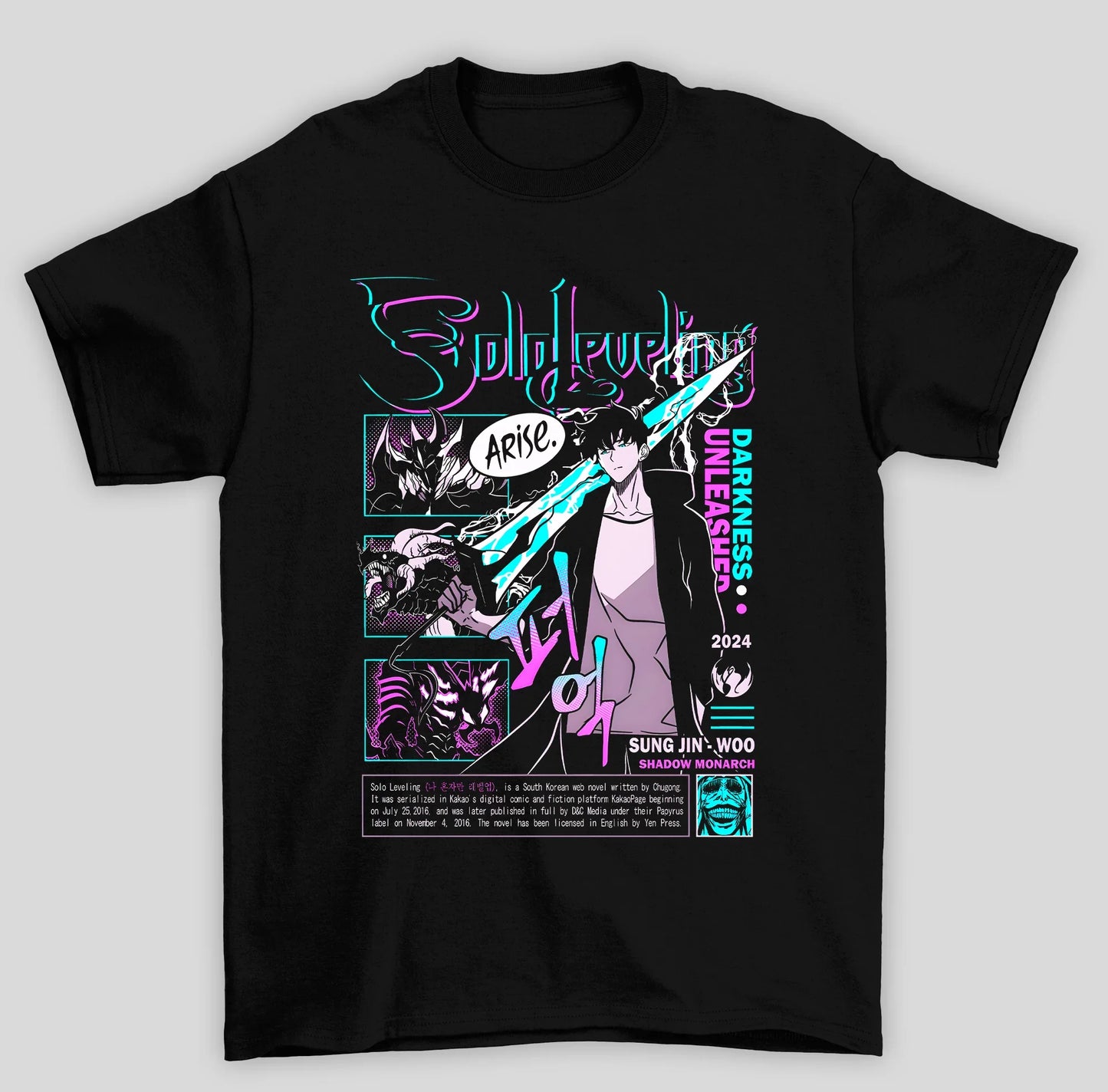 Camiseta Básica Unissex Solo Leveling Sung Espada Azul