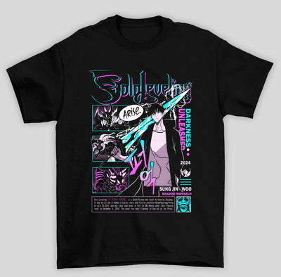 Camiseta Básica Unissex Solo Leveling Sung Espada Azul