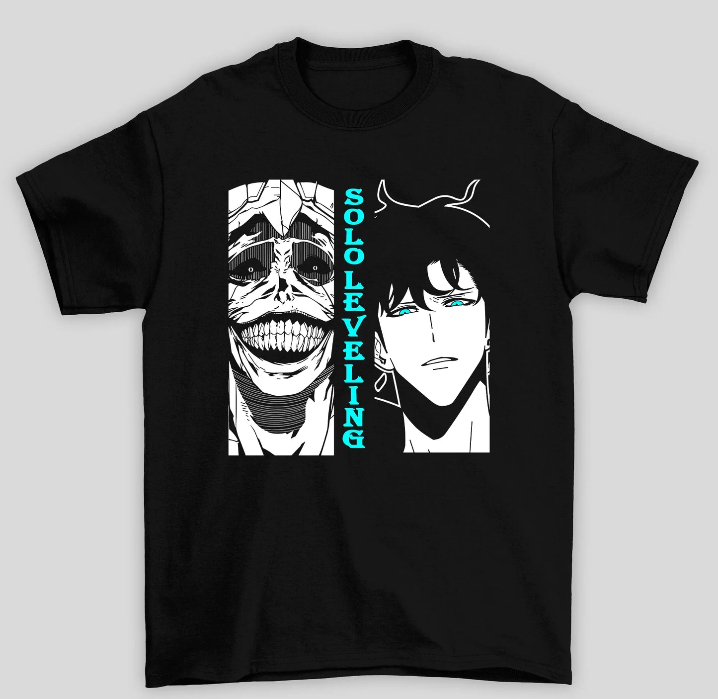 Camiseta Básica Unissex Solo Leveling Sung e Monstro
