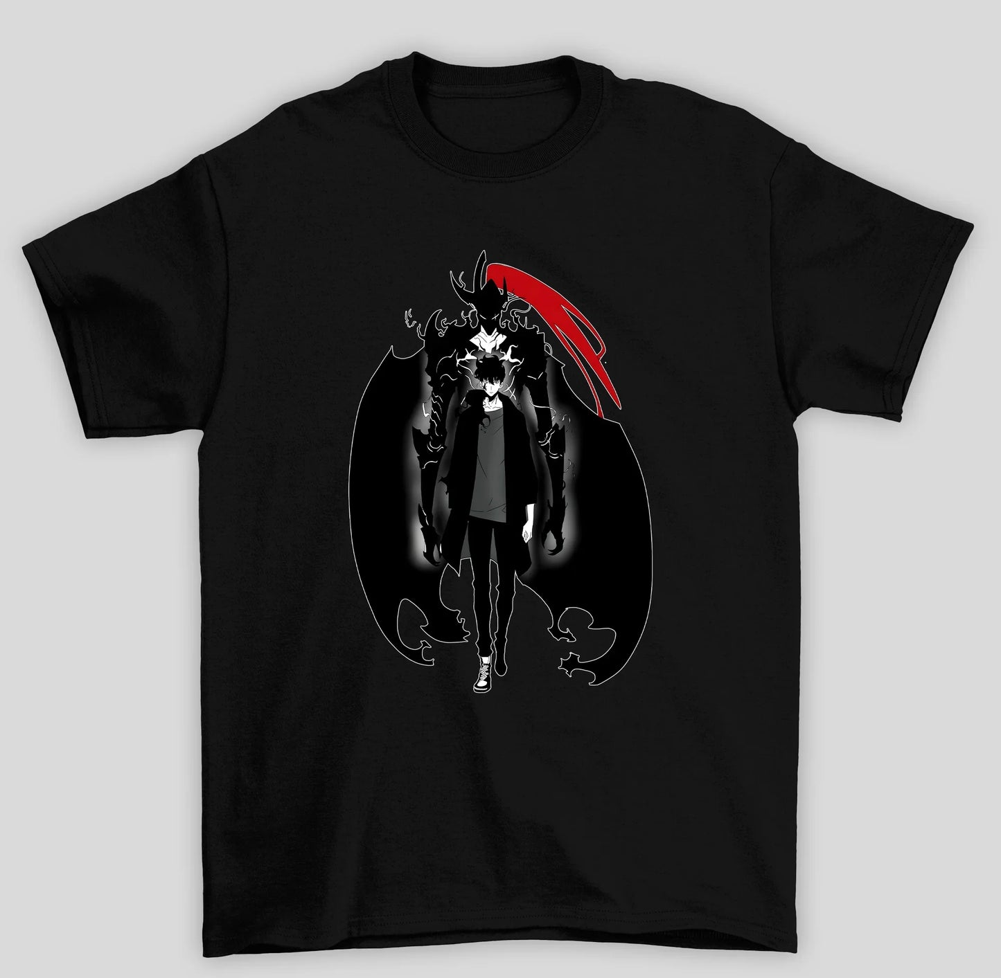 Camiseta Básica Unissex Solo Leveling Sung e Cavaleiro