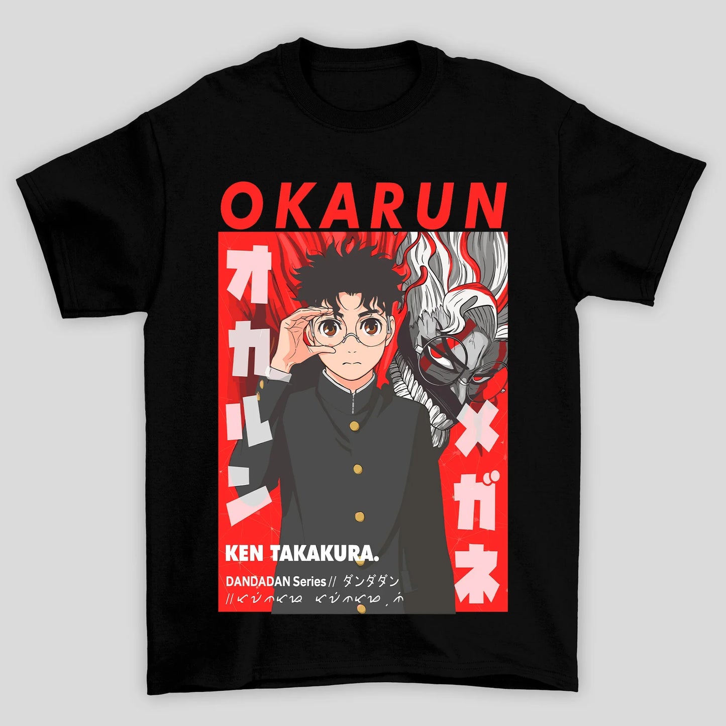 Camiseta Básica Unissex Dandadan Okarun Kanji Vermelho