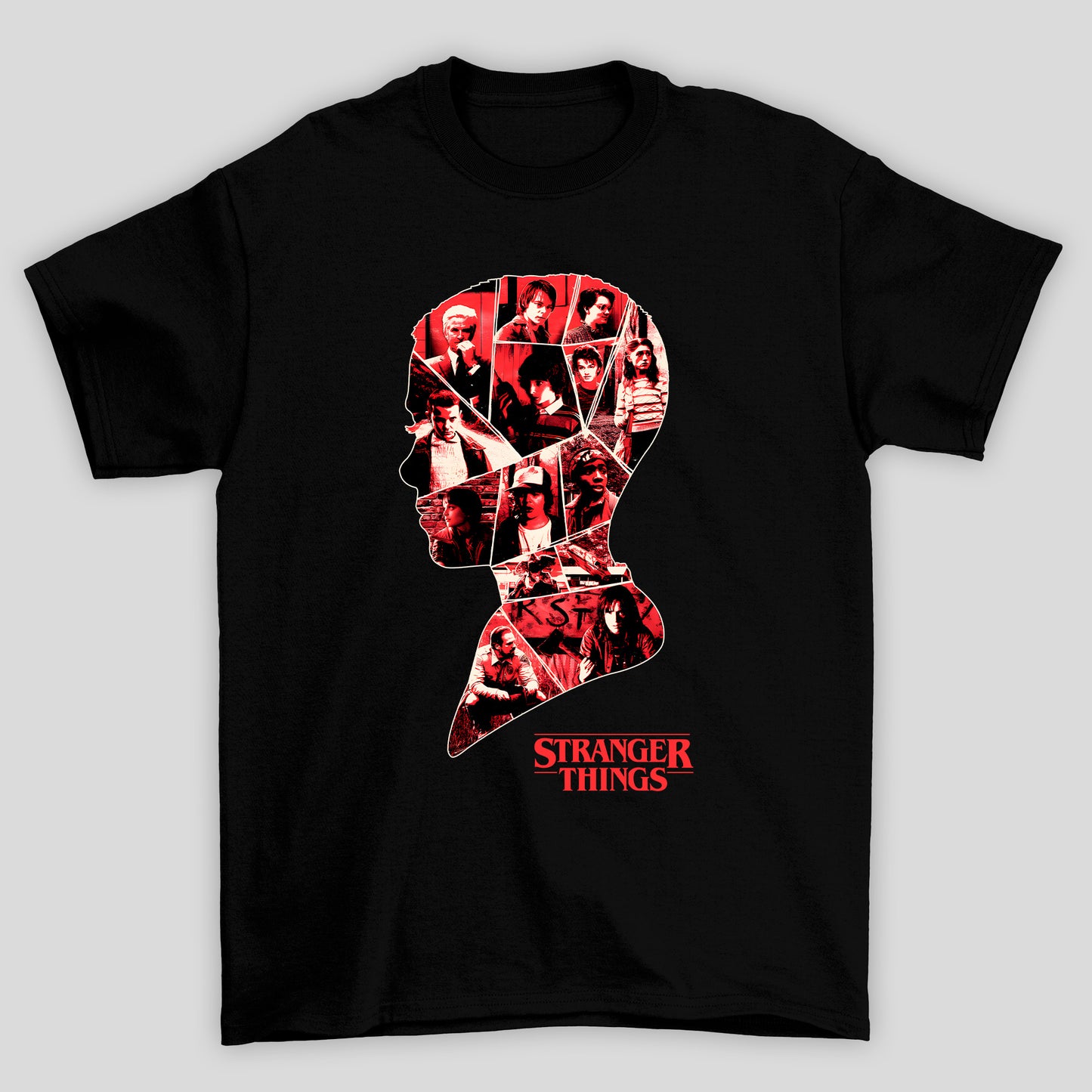 Camiseta Básica Unissex Eleven Silhueta Colagem Stranger Things