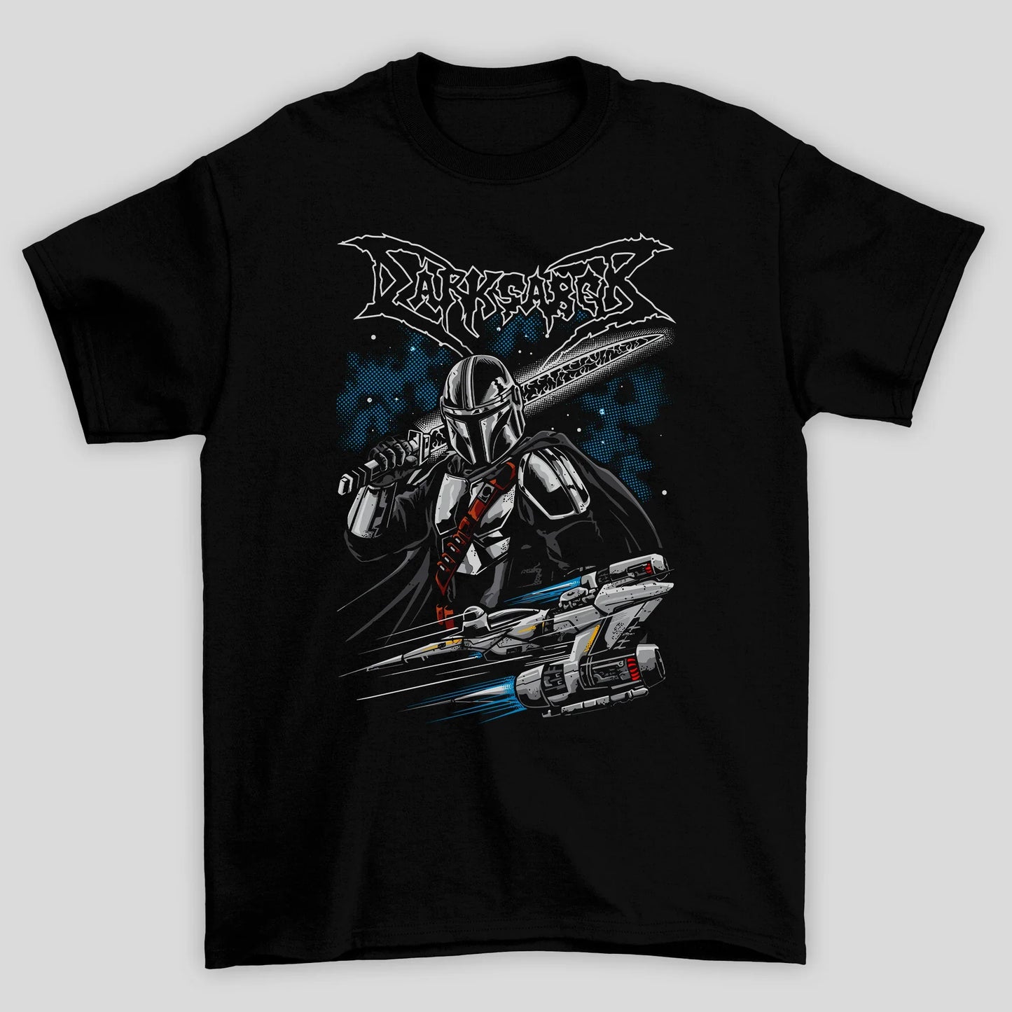 Camiseta Básica Unissex Mandalorian Espada Nave