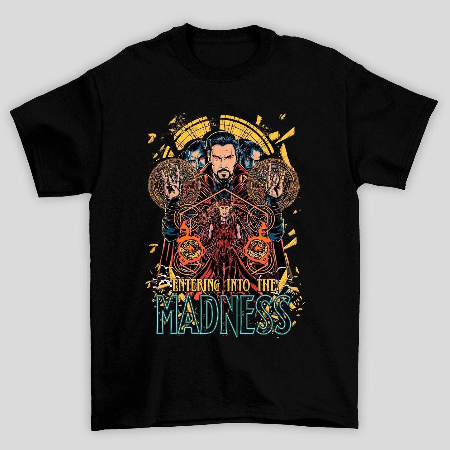 Camiseta Básica Unissex Dr Strange e Feitiçeira Escarlate Madness
