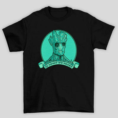 Camiseta Básica Unissex Groot We Trust Guardioes Da Galaxia
