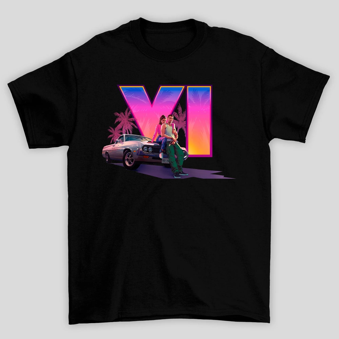 Camiseta Básica Unissex GTA Lucia E Jason Camionete Logo