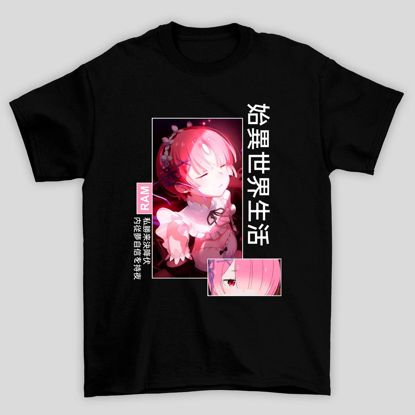 Camiseta Básica Unissex Kanji Ram Luz Re Zero