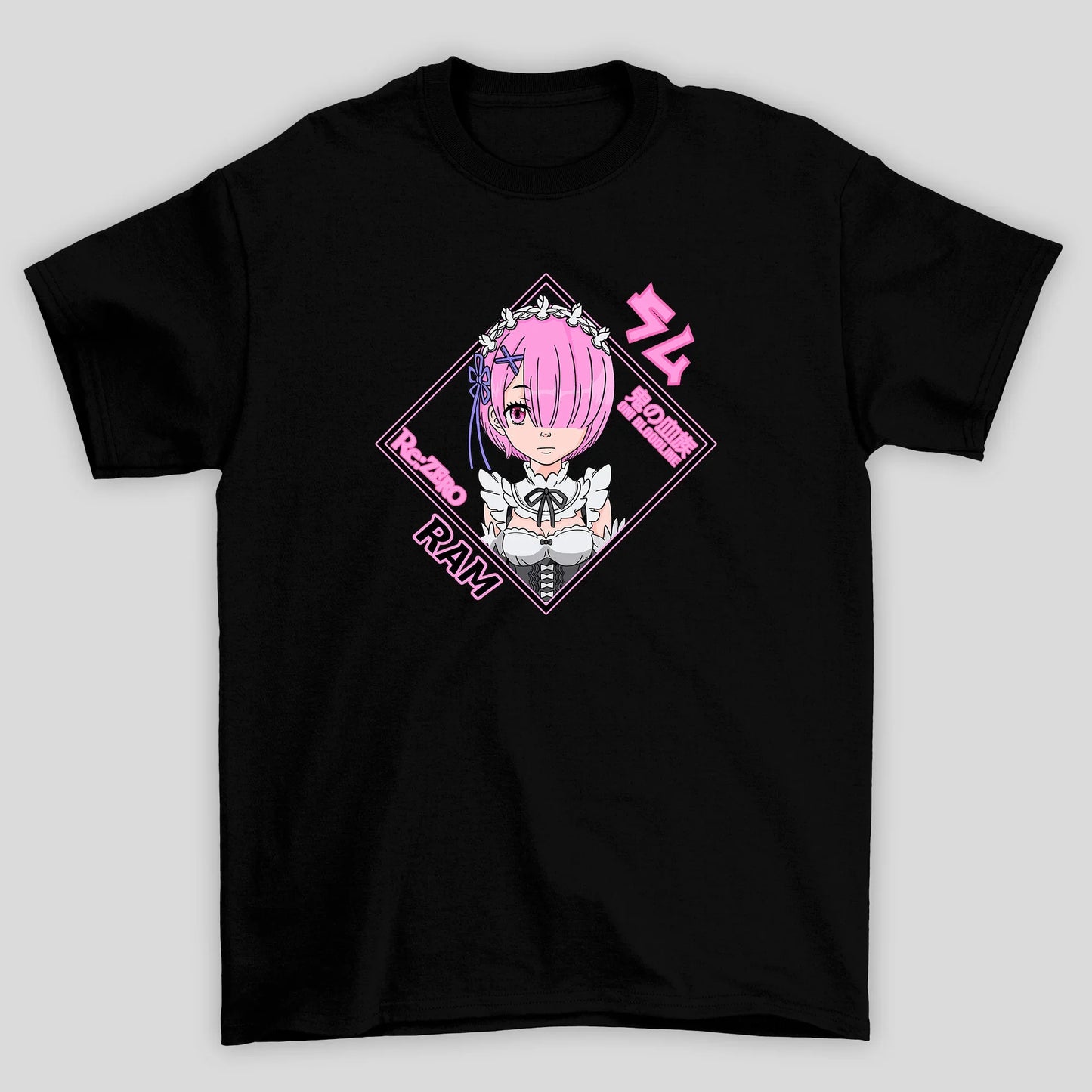 Camiseta Básica Unissex Ram Rosto Kanji Re Zero