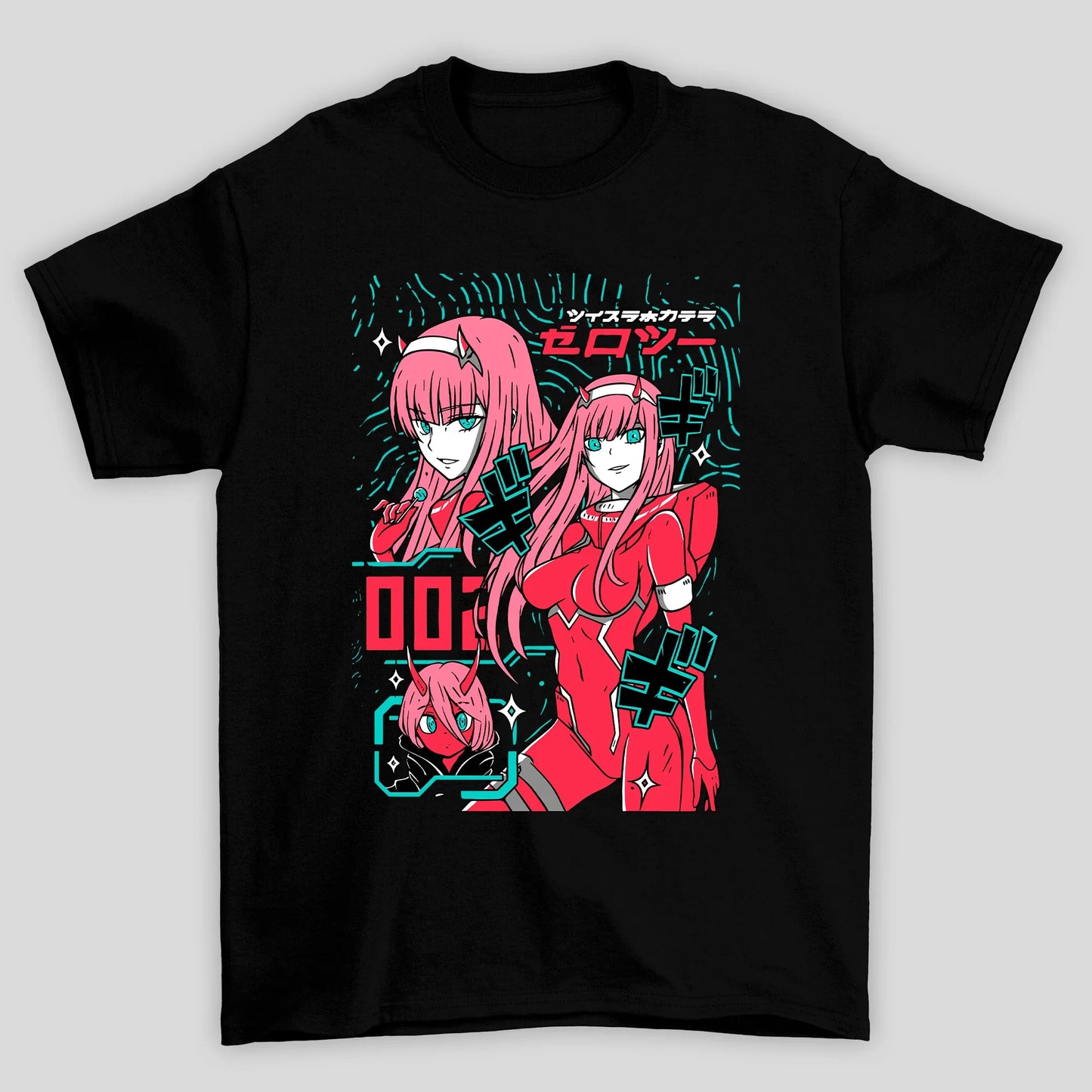 Camiseta Básica Unissex Zero Two Kanji Verde Darling In The Franxx
