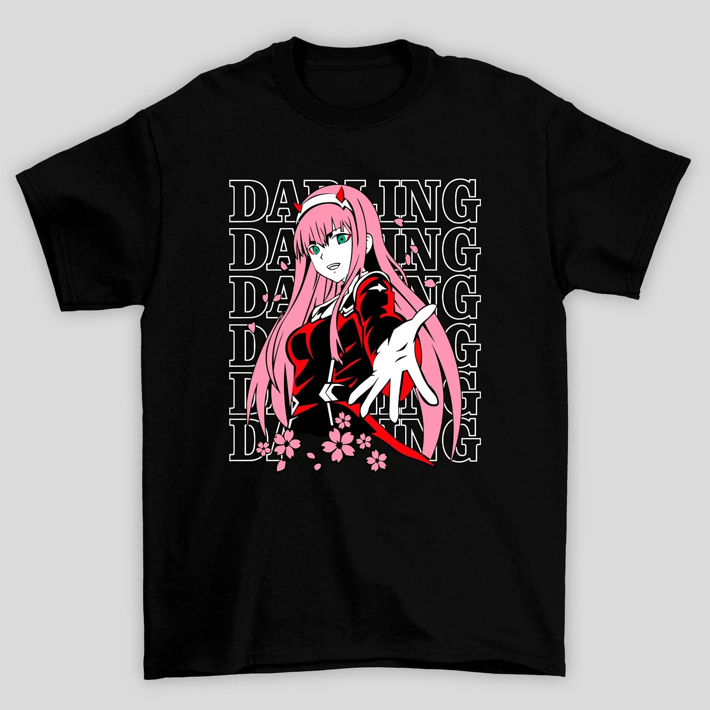 Camiseta Básica Unissex Zero Two Sakura Darling In The Franxx
