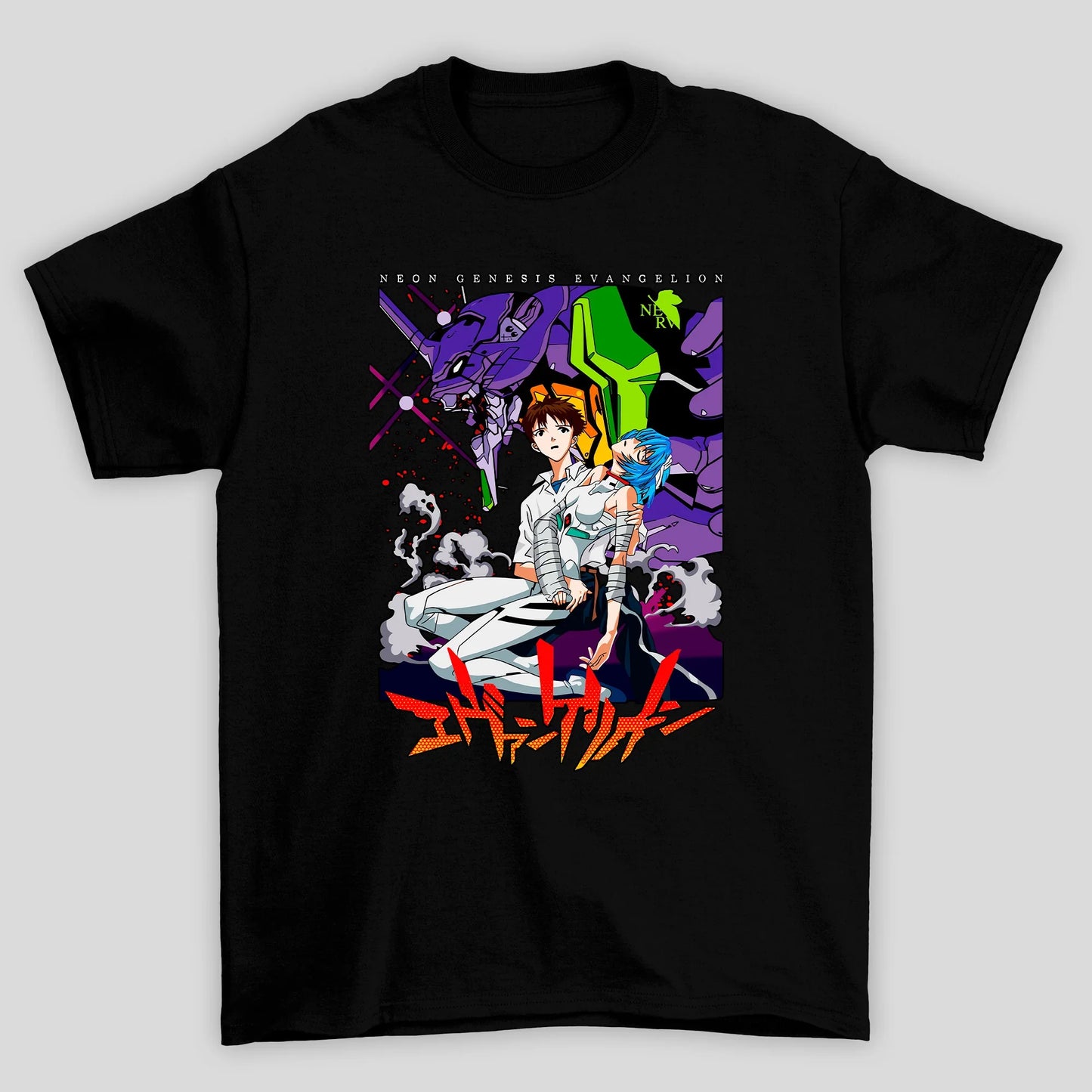 Camiseta Básica Unissex Shinji Rei Eva Kanji Evangelion