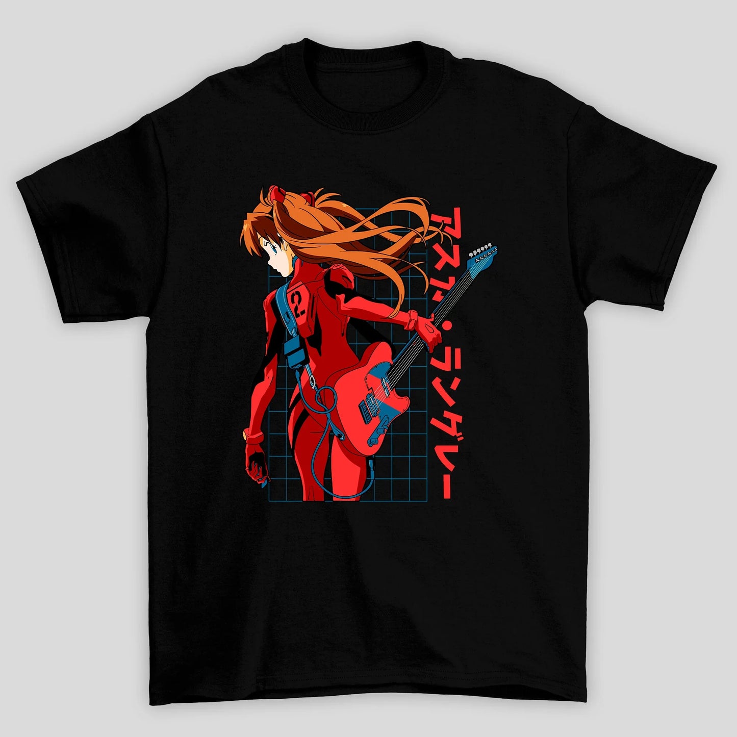 Camiseta Básica Unissex Asuka Guitarra Kanji Evangelion