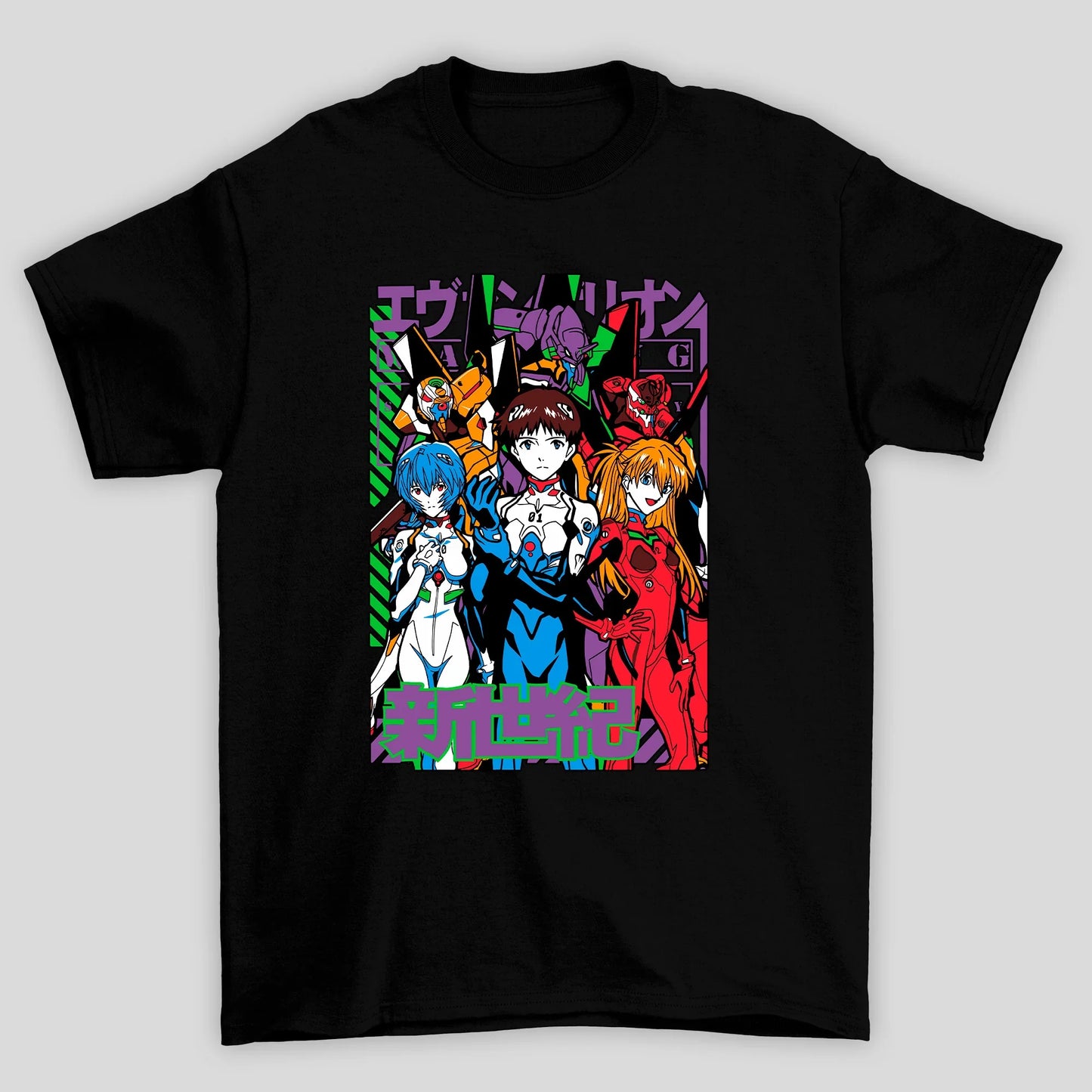 Camiseta Básica Unissex Rei Shinji Asuka Mechas Kanji Evangelion