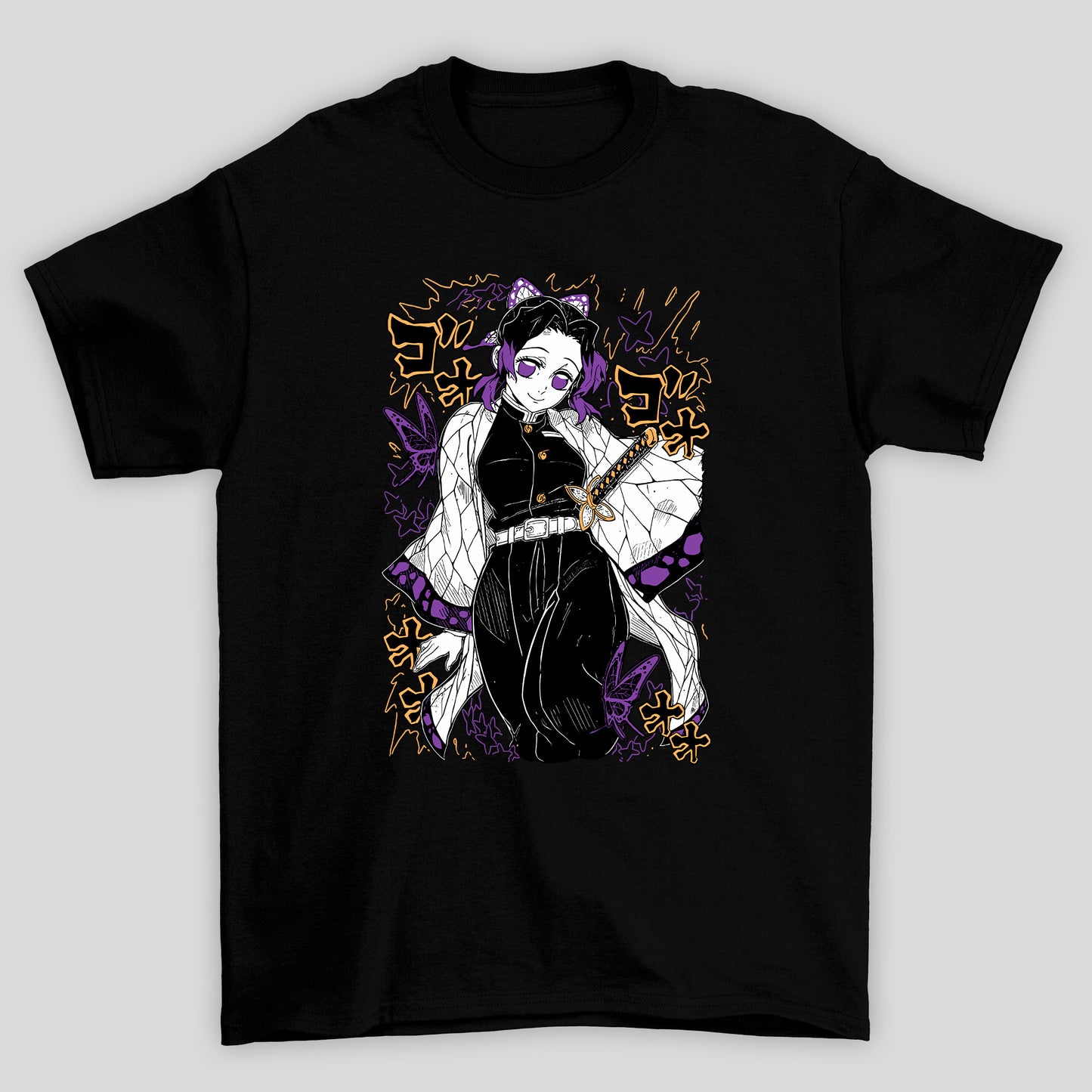 Camiseta Básica Unissex Demon Slayer Shinobu Kanji Raios