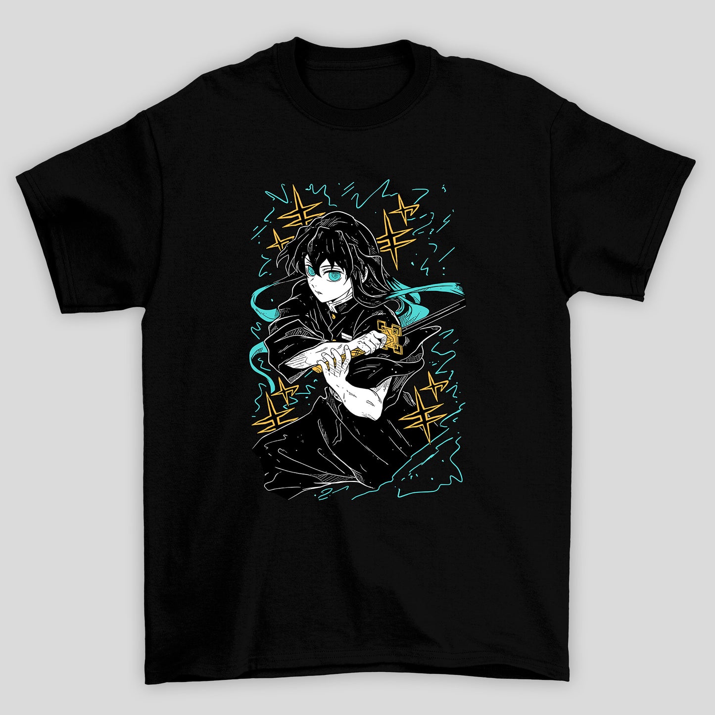 Camiseta Basica Unissex Demon Slayer Tokito Kanji Raios