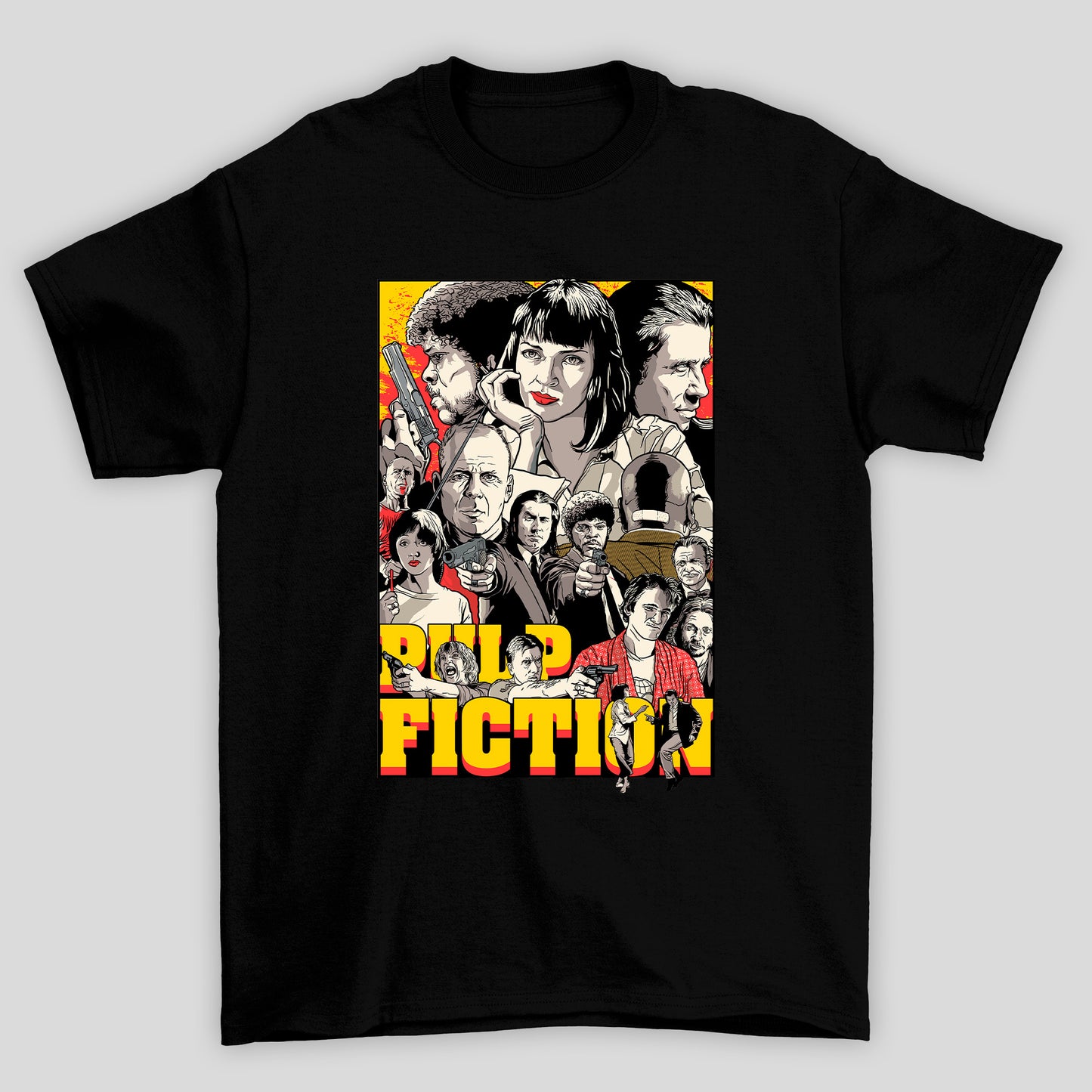 Camiseta Básica Unissex Arte Personagens Pulp Fiction