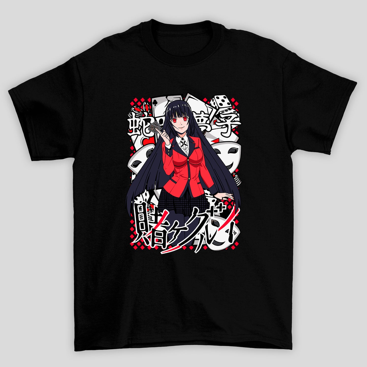 Camiseta Básica Unissex Yumeko Jabami Mascaras Kanji Kakegurui