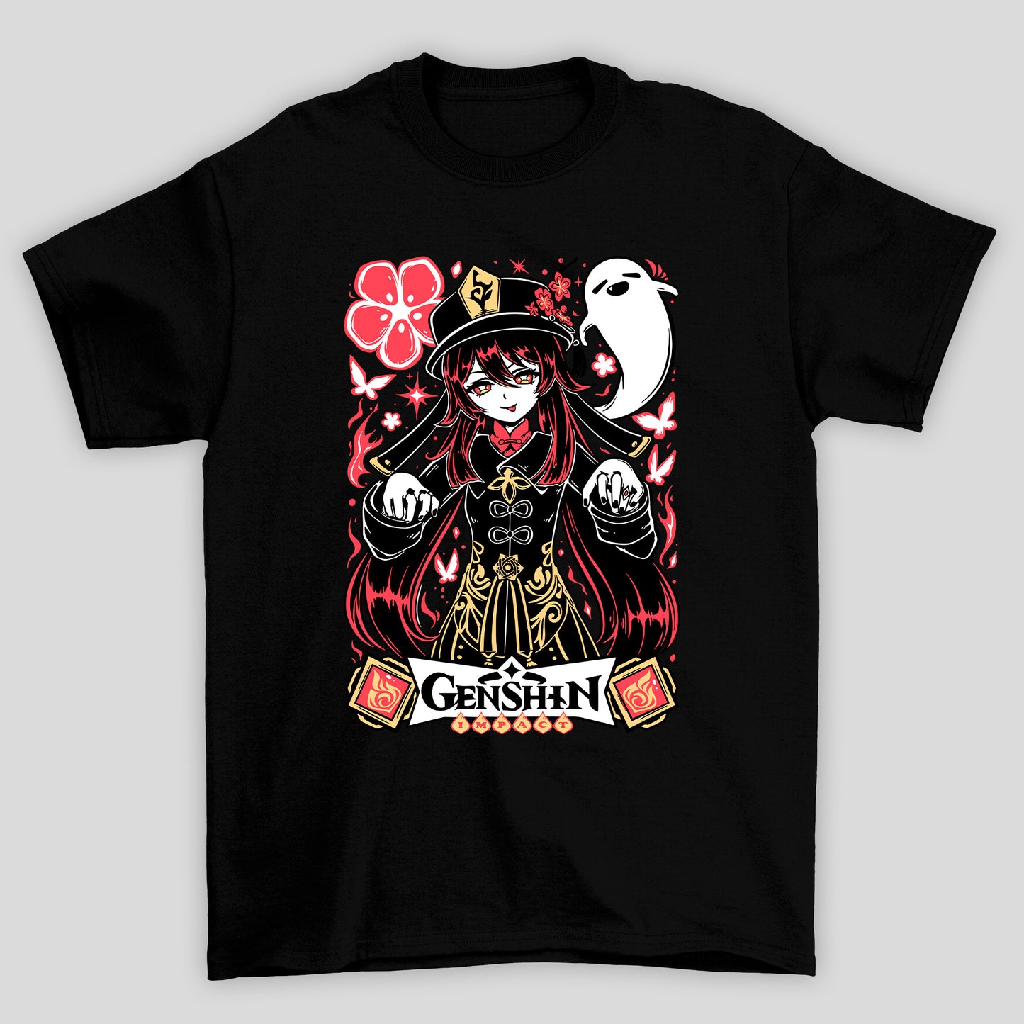 Camiseta Básica Unissex Hu Tao Fantasma Genshin