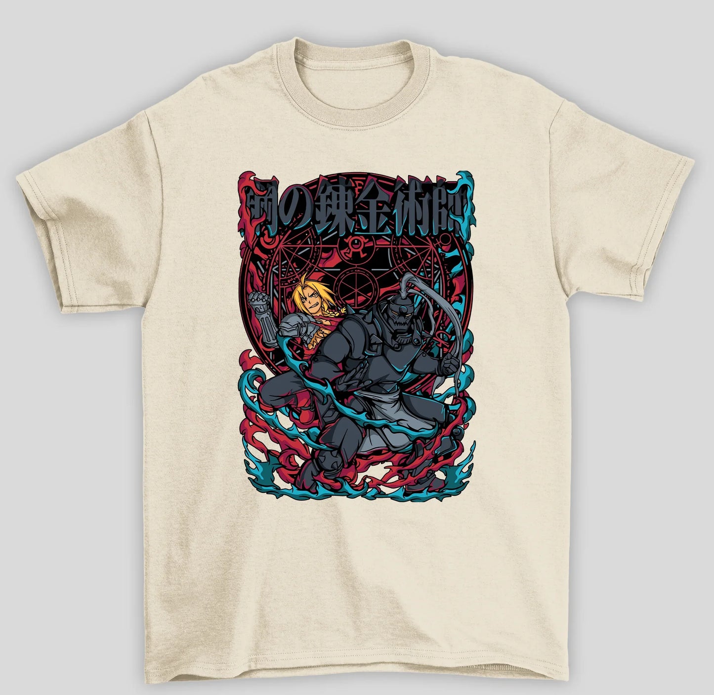 Camiseta Básica Unissex Fullmetal Alchemist Edward e Alphonse Transmutação- PÉROLA