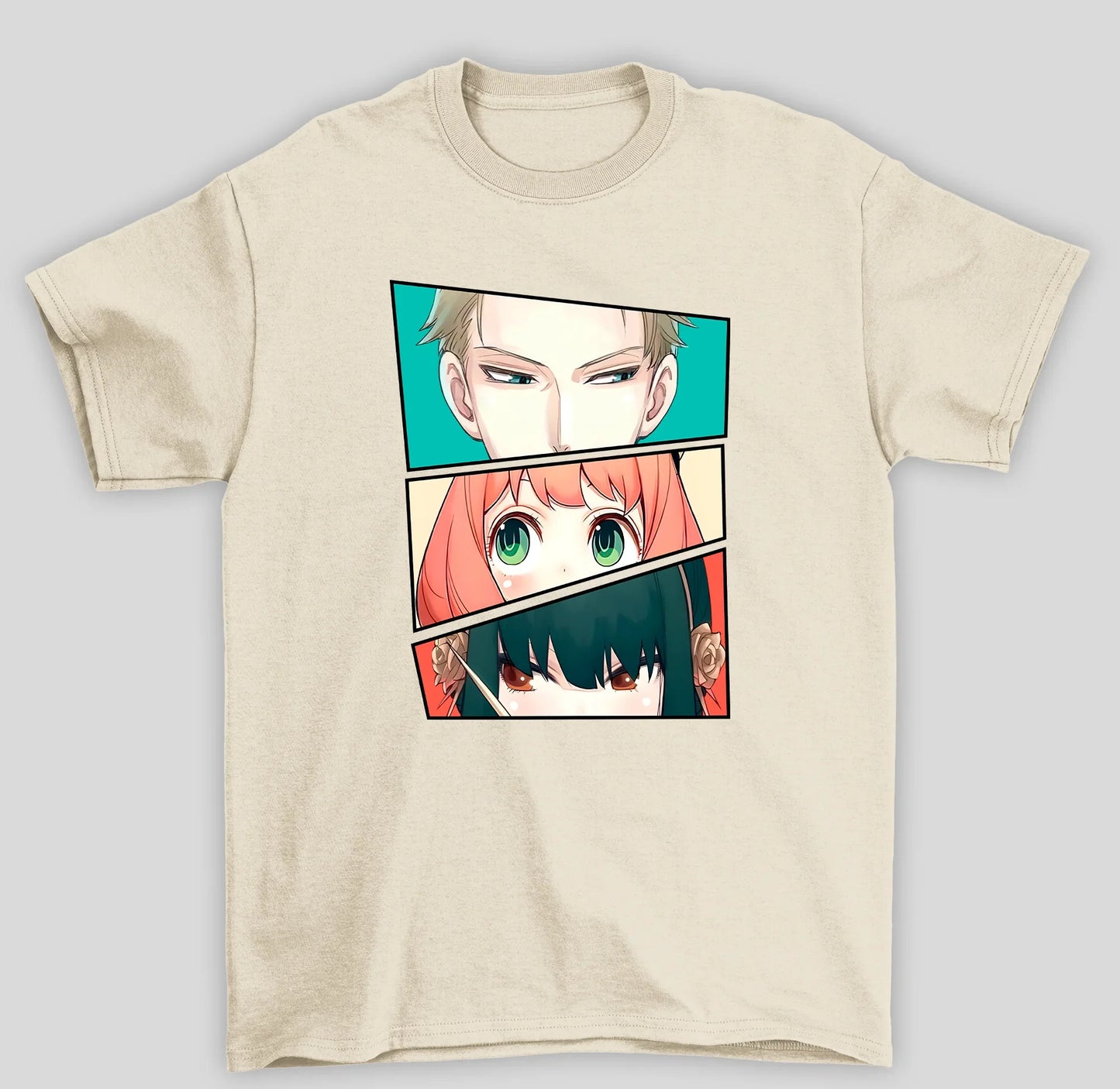 Camiseta Básica Unissex Spy x Family Anya Japonês anime Personagens Rostos- pérola