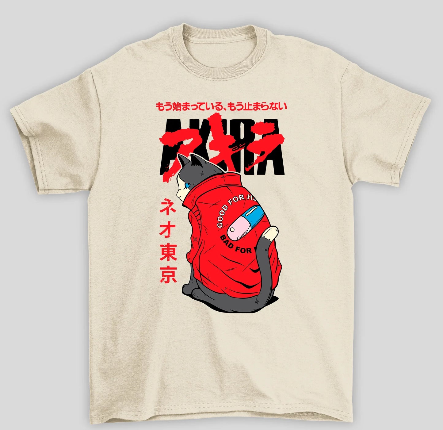 Camiseta Básica Unissex Akira Gato Kaneda Shotaro- pérola