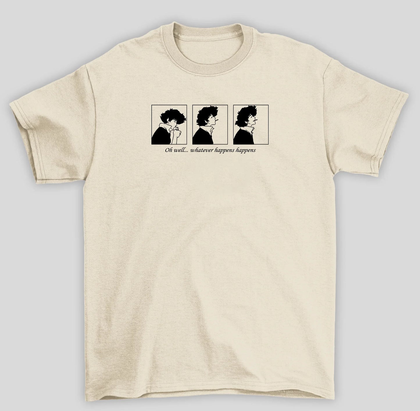 Camiseta Básica Unissex Cowboy Bepop Oh Well Whatever Happens Happens- pérola