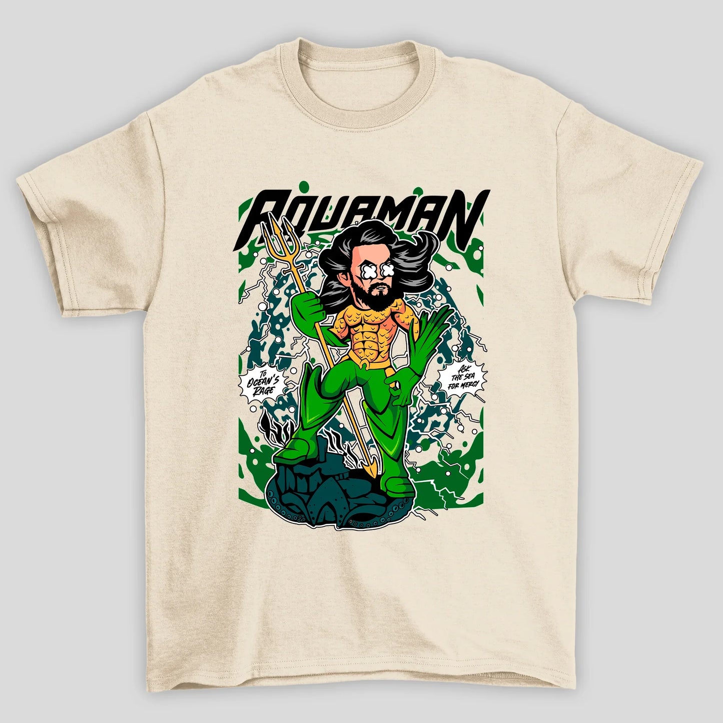 Camiseta Básica Unissex Aquaman Tridente Cartoon