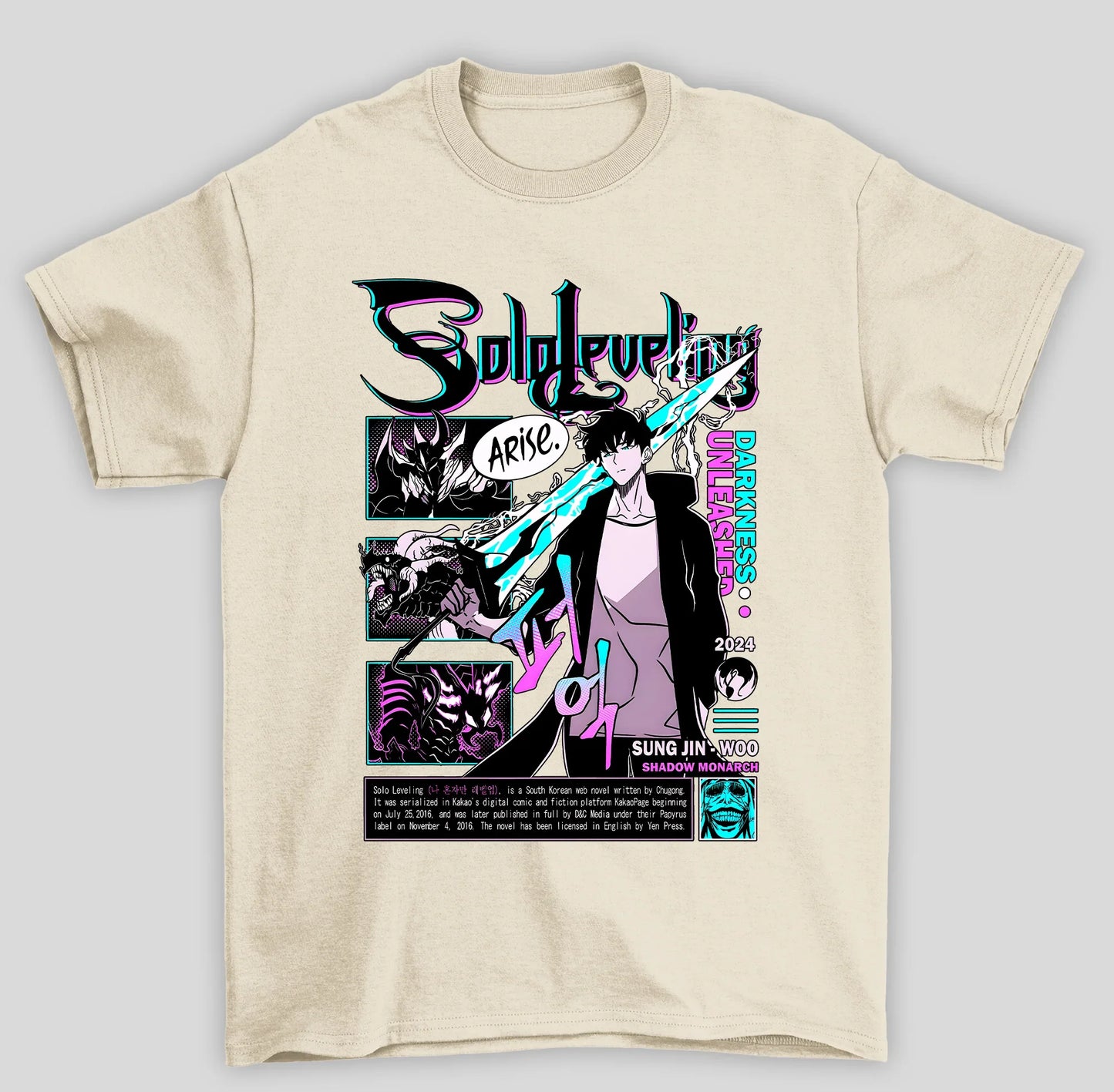 Camiseta Básica Unissex Solo Leveling Sung Espada Azul