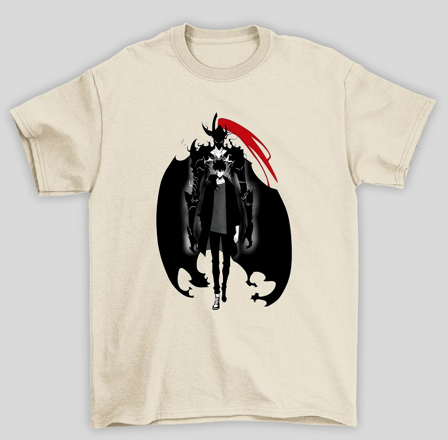 Camiseta Básica Unissex Solo Leveling Sung e Cavaleiro