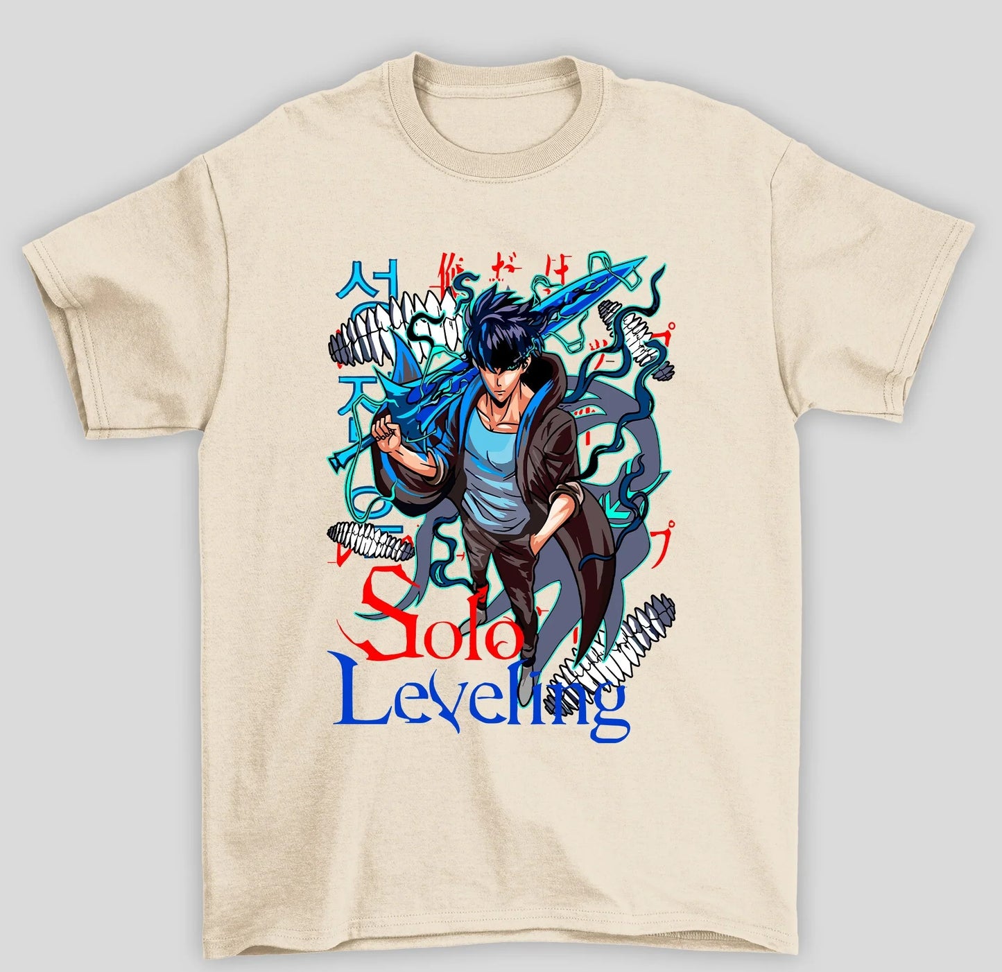 Camiseta Básica Unissex Solo Leveling Sung Espada Azul