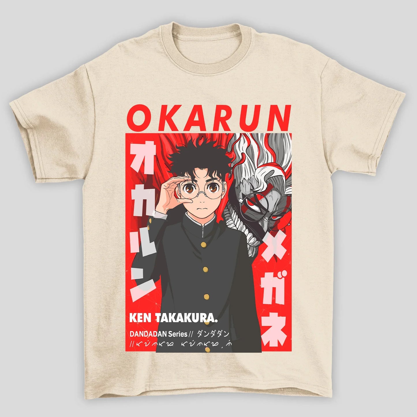 Camiseta Básica Unissex Dandadan Okarun Kanji Vermelho