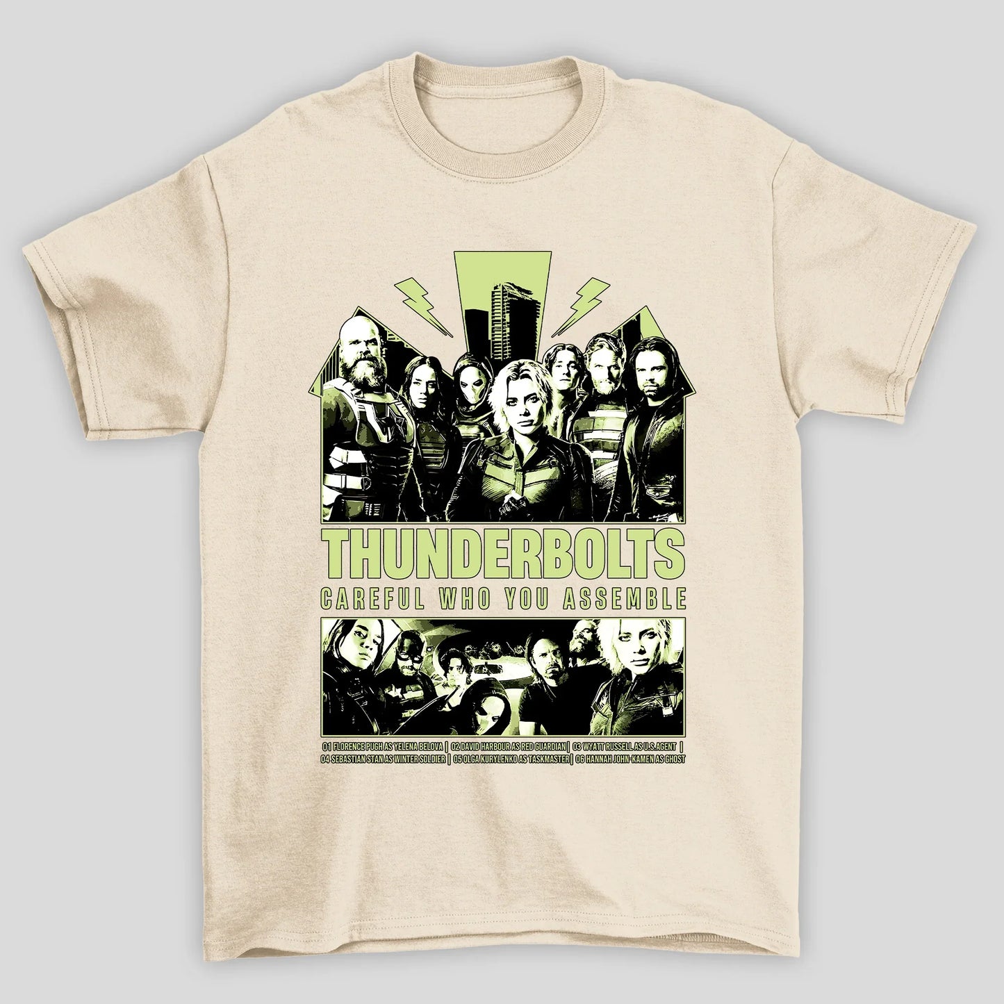Camiseta Básica Unissex Thunderbolts Careful Who You Assemble