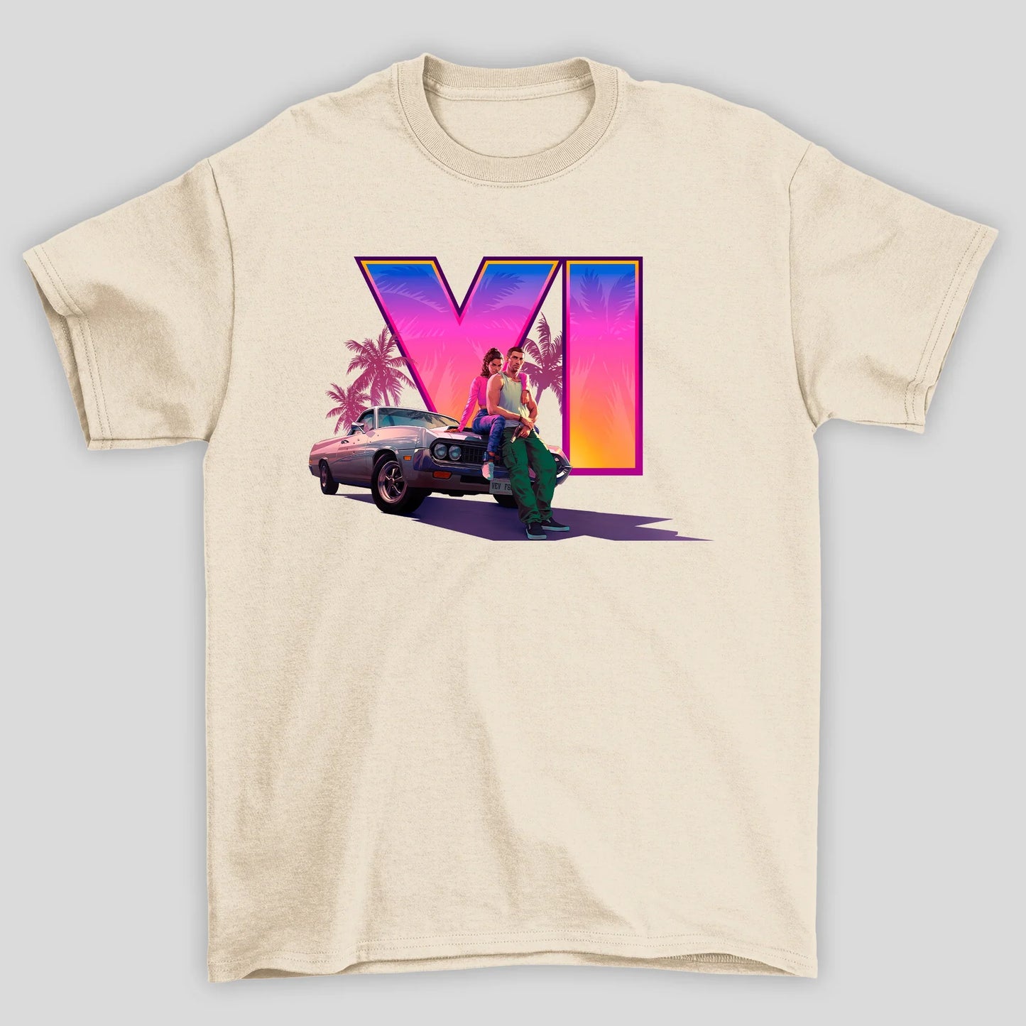 Camiseta Básica Unissex GTA Lucia E Jason Camionete Logo