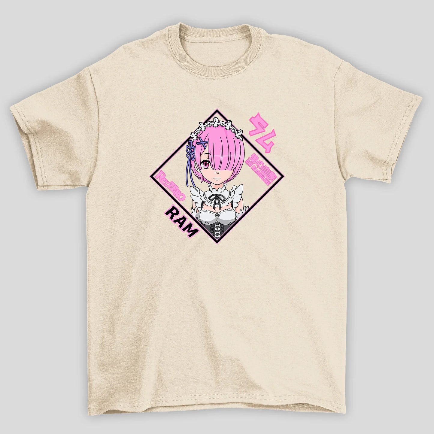 Camiseta Básica Unissex Ram Rosto Kanji Re Zero