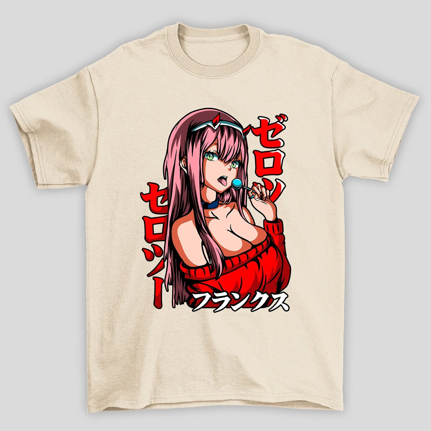 Camiseta Básica Unissex Zero Two Pirulito Kanji Darling In The Franxx