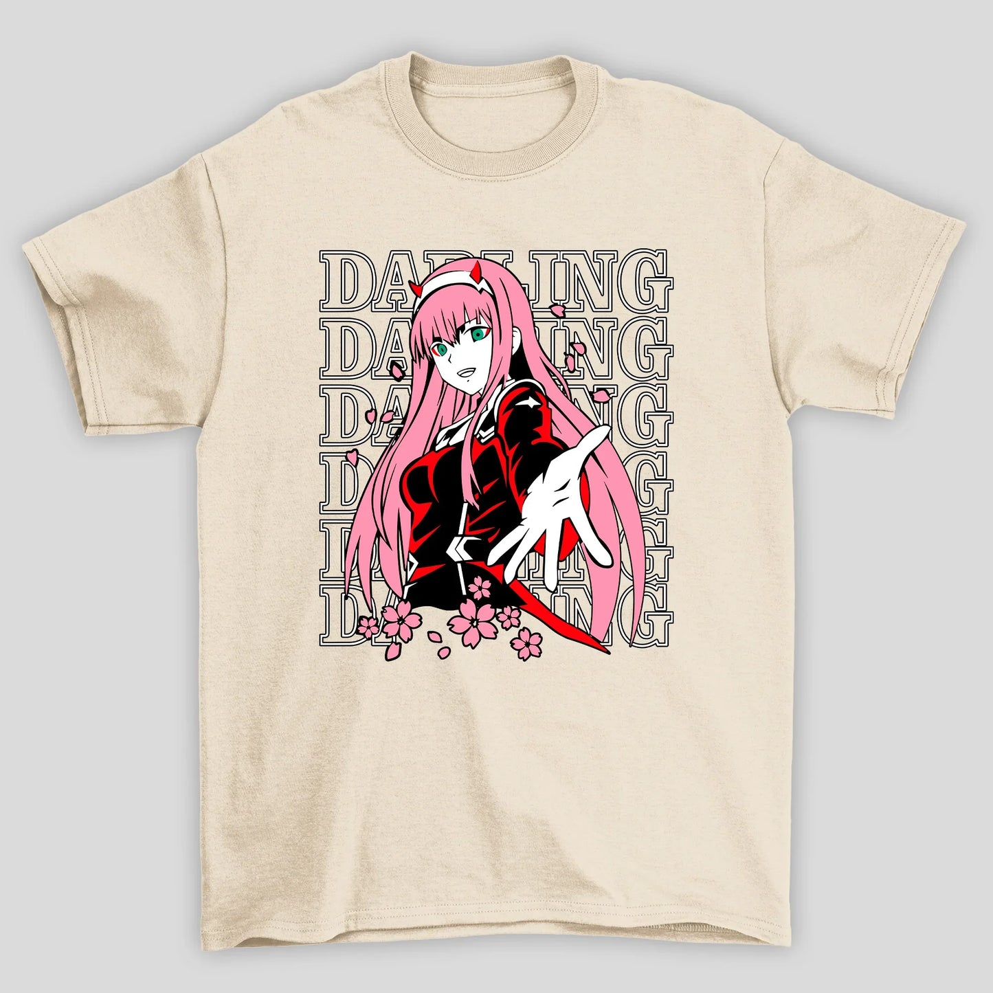 Camiseta Básica Unissex Zero Two Sakura Darling In The Franxx