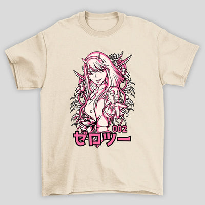 Camiseta Básica Unissex Zero Two Kanji Flores Darling In The Franxx