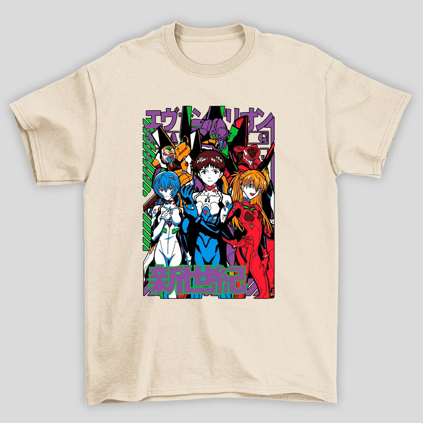 Camiseta Básica Unissex Rei Shinji Asuka Mechas Kanji Evangelion