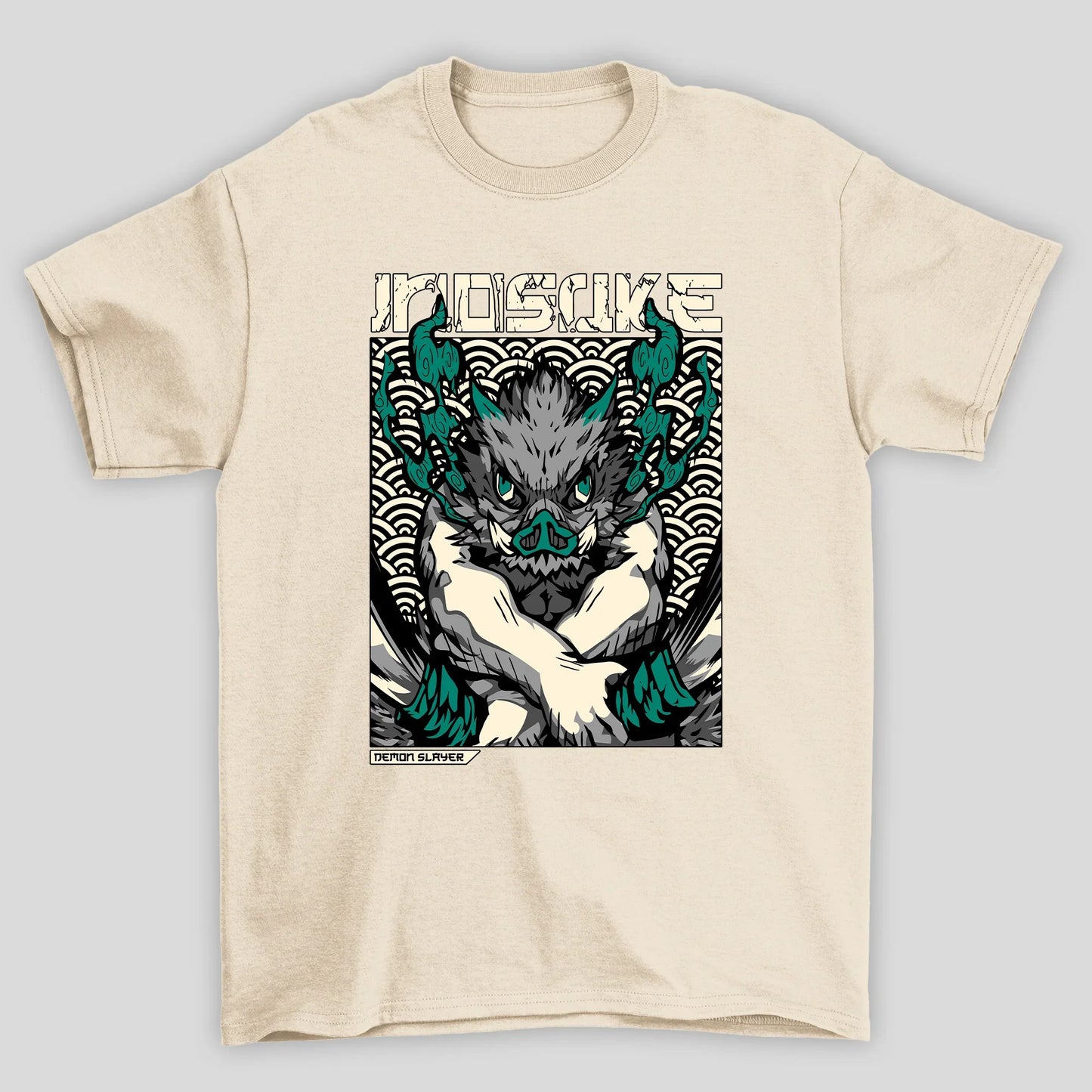 Camiseta Básica Unissex Demon Slayer Inosuke Fumaça Verde