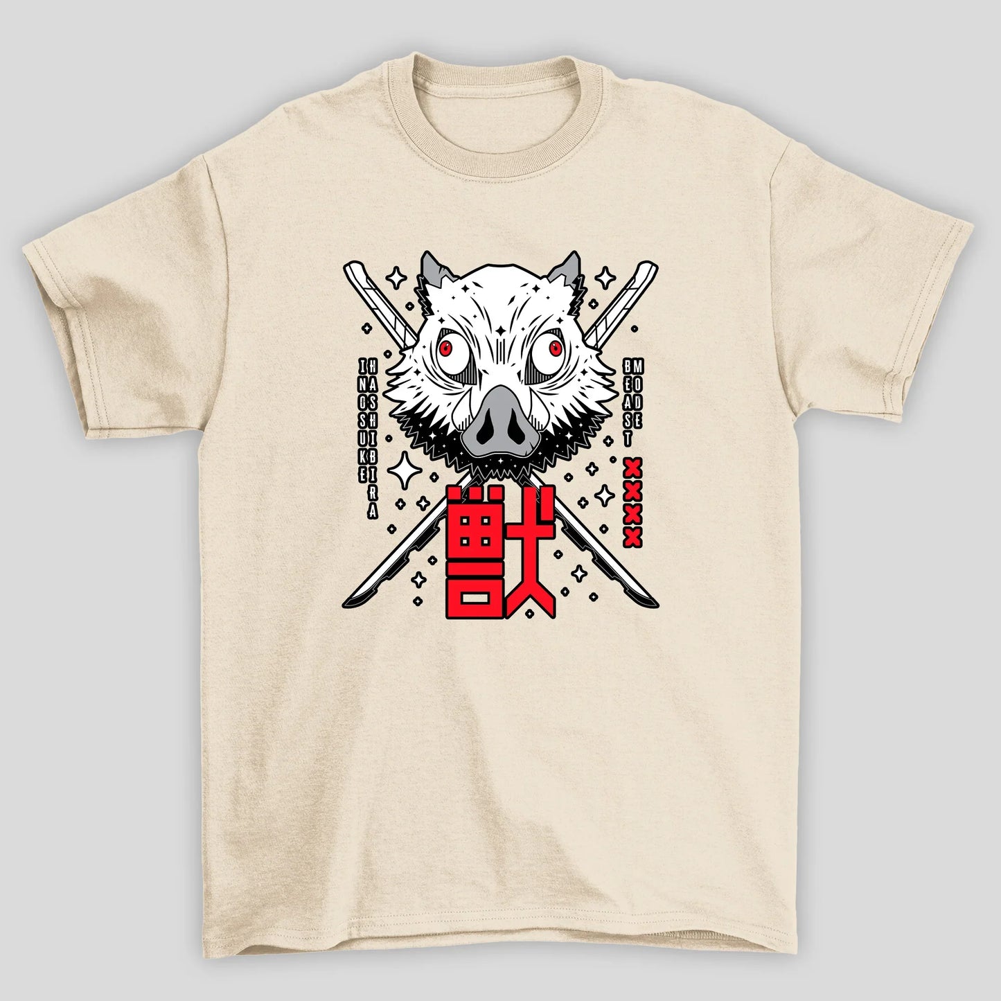 Camiseta Básica Unissex Demon Slayer Inosuke Mascara Kanji