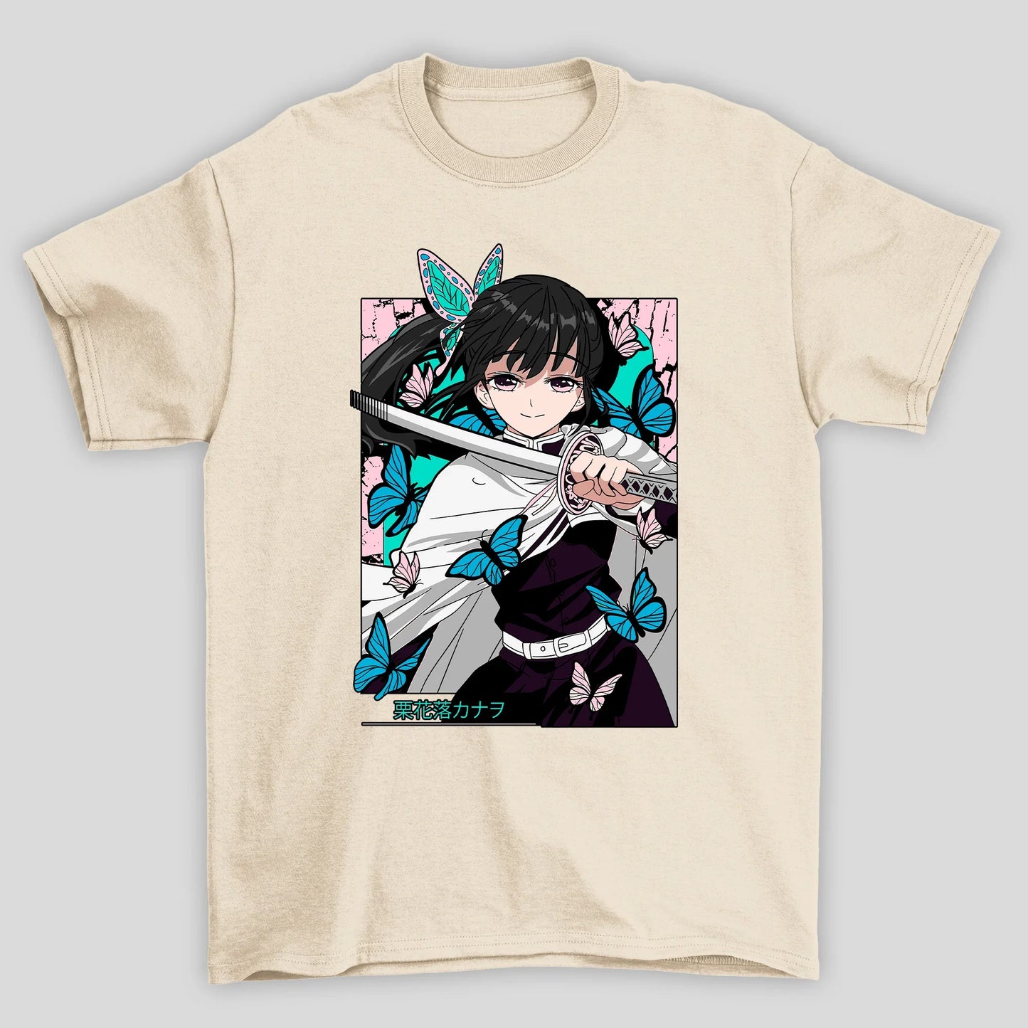Camiseta Básica Unissex Demon Slayer Kanao Borboleta Kanji