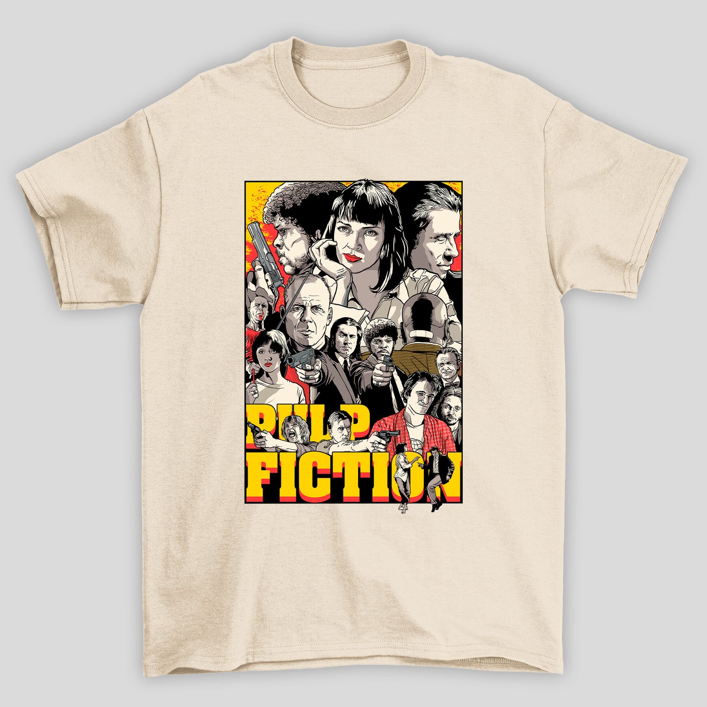 Camiseta Básica Unissex Arte Personagens Pulp Fiction
