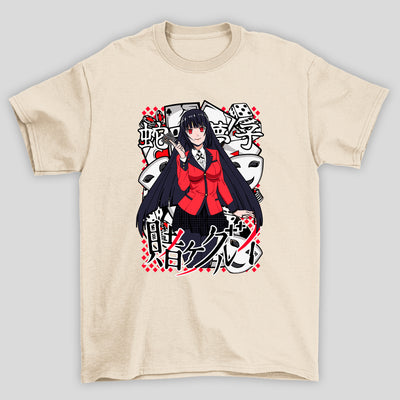 Camiseta Básica Unissex Yumeko Jabami Mascaras Kanji Kakegurui